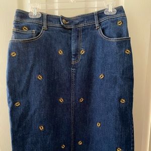 Perfect by Carson Kressley Blue Denim Jean Skirt Horseshoe Embroidery Size 8